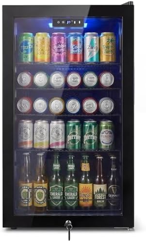 20 Inch Beverage Refrigerator, Mini Fridge with Glass Door for Soda Beer–130 Can Small Fridge for Home Office Bar, 3.4 Cu.Ft Drink Cooler with Reversible Door, Digital Temperature Control,Black by Velieta-SpecialistinFridge