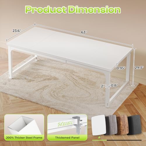 PRAISUN 63 x 24 Inch Computer Desk, 0.95'' Thicker, Heavy Duty, White - Image 3