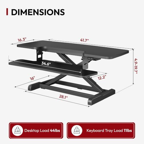 SANODESK 42" Electric Standing Desk Converter, Height Adjustable Riser for Office Home,Dual Monitor and Laptop Workstation with Large Keyboard Tray, Black Color - Image 2