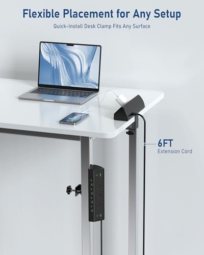 Jgstkcity 90W Desk Clamp Power Strip,12 USB Ports (6 PD 45W USB-C),Surge Protector,ETL Listed Power Hub Extension Cord,Fast Charging Station for Home Office Desk Edge Mount (Black,12 USB-90W) - Image 4