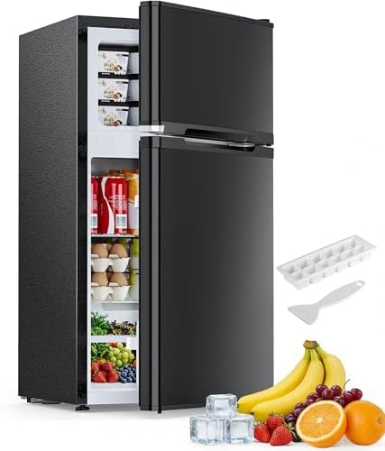 Electactic 2.6 Cu.Ft Mini Fridge with Freezer, Double-Door Compact Refrigerator, Adjustable Glass Shelves, Mechanical Thermostat & Leveling Feet, Space-Saving for Apartment/Dorm/Office, Black by Electactic