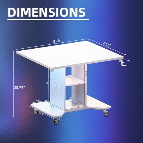 Pamray Small Gaming Desk Rolling Computer Table White - Image 3