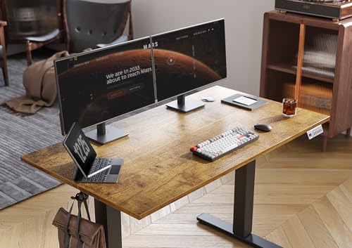 Seang Electric Standing Desk Adjustable Height, 48 x 24 Inch Sit Stand Desk with T-Shaped Frame, 3 Memory Presets & Cable Management for Home Office Computer Workstation, Black Frame/Rustic Brown Top - Image 5