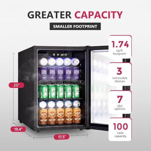 Icyglee 2.7 Cu.Ft Beverage Refrigerator Cooler, 100 Can Mini Fridge, Black - Image 3