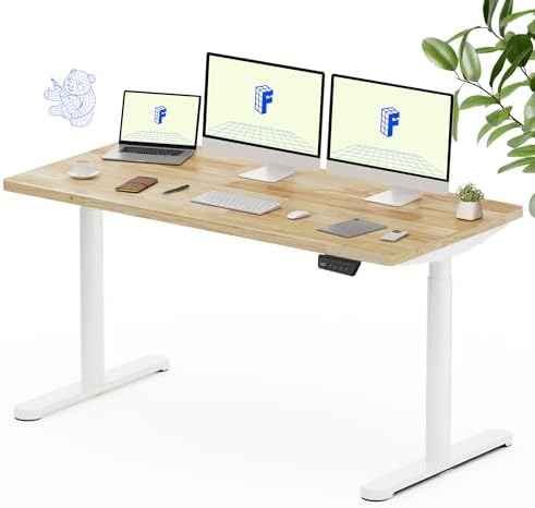FLEXISPOT 63" x 24" Solid Wood Standing Desk, White Oval Legs by Unknown