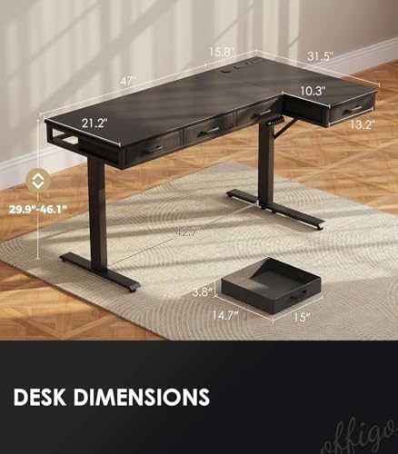 OffiGo 63 Inch L Shaped Electric Standing Desk with 4 Drawers, Black - Image 3
