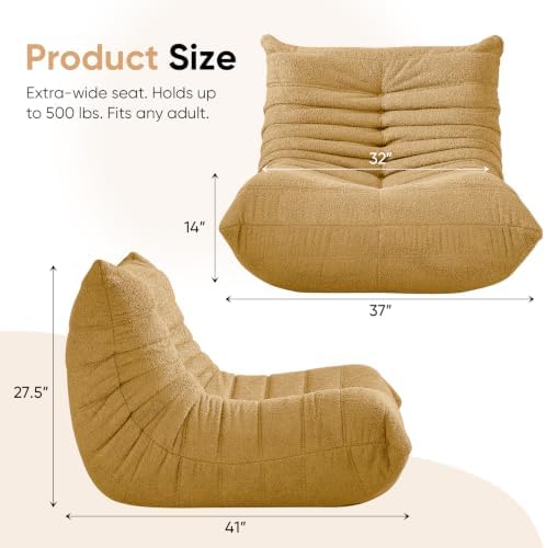 Adults Bean Bag Chairs Togo Couch Comfy Lazy Floor Sofa, Yellow, 1 Seater - Image 2