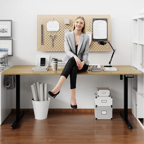 Shintenchi Standing Desk, 71x31 Inch Height Adjustable Electric Sit Stand up Desk, Ergonomic Rising Computer Table, Modern Lift Gaming Desk Workstation for Home Office, Walnut and Black - Image 3