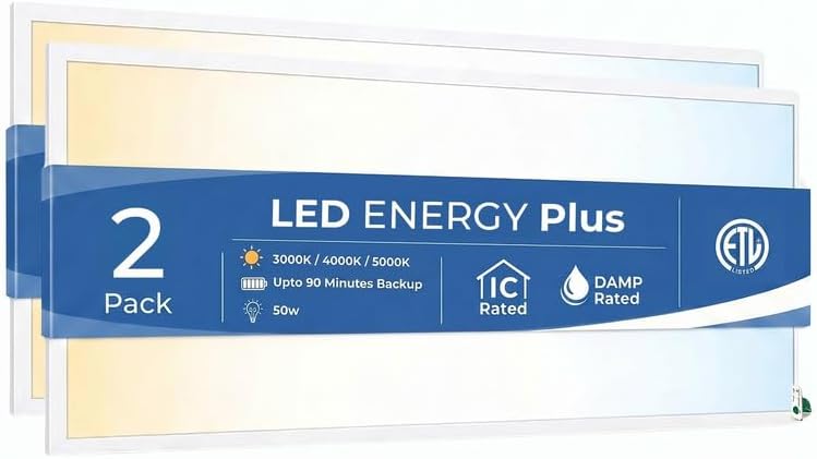 2X4 LED Flat Panel Light with Emergency Battery Backup, 50W 3000K/4000K/5000K, 0-10V Dimmable, 6250 Lumens, LED Drop Ceiling Lights, 100-277V, UL Listed(2 Pack) by LEDENERGYPLUS