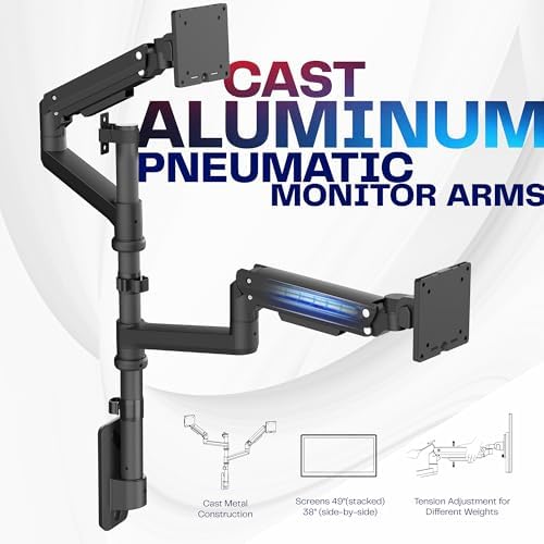 VIVO Pneumatic Arm Dual Ultrawide Monitor Wall Mount for Up to 49 inch Screens, Holds 2 Ultra Wides Up to 33.5 lbs Each, Black, MOUNT-V120K - Image 5