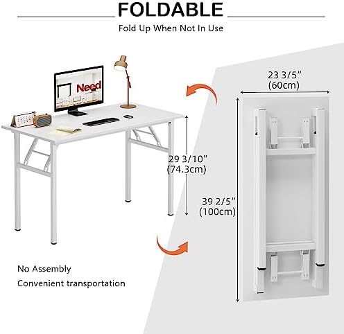 Need Office Computer Desk 39.3 Inch Sturdy Folding Laptop Table White - Image 3