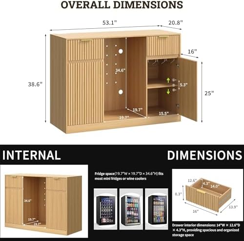 Mini Fridge Cabinet, Coffee Bar Cabinet with Fridge Space, Oak - Image 2
