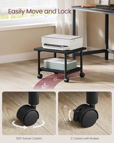 VASAGLE 2-Tier Printer Stand with Locking Wheels, Under Desk Printer Table - Image 5