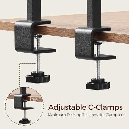 MAHANCRIS Clamp On Desk Organizer, 3-Tier Desktop Bookshelf, Adjustable Desk Storage Shelf, Metal Frame, for Office, Study and Game Room, Rustic Brown DSHR3601 - Image 5