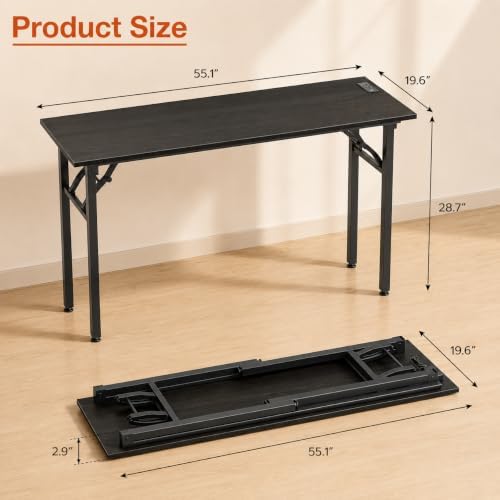 Folding Table Computer Desk - 55.1" No Assembly Folding Desk with Power Outlets & USB Charging Port, Small Desk, Foldable Office Desk, Compact Storage Portable Use for Small Space, Dark Oak - Image 3