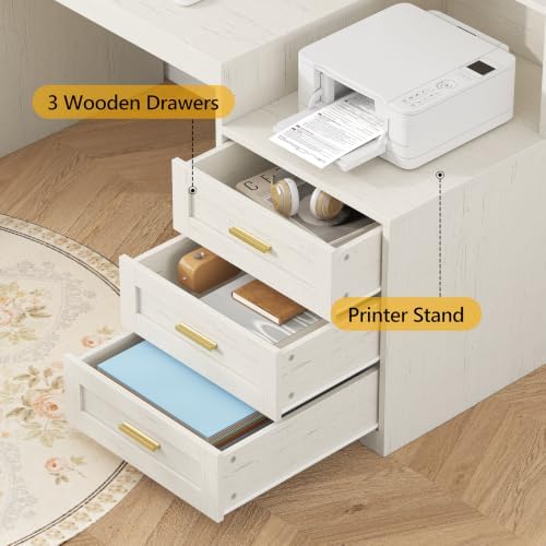 TVU 65" White Computer Desk with Drawers and Printer Stand for Home Office - Image 5