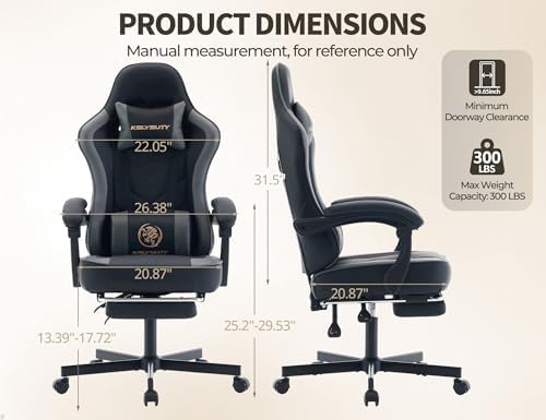 Office Desk Computer Gaming Chair for Adults, Ergonomic High Back Gamer Chair with Massage and Pocket Spring Cushion, Swivel Comfy Video Game Chairs with Footrest and Lumbar Support (Black Grey) - Image 3