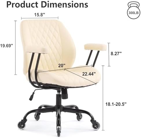 YFO Home Office Desk Chair Office Rubber Casters Ergonomic Computer Chair with Lumbar Support Adjustable Height Rolling Swivel Executive Task Armrests Chair， Cream Leather - Image 2