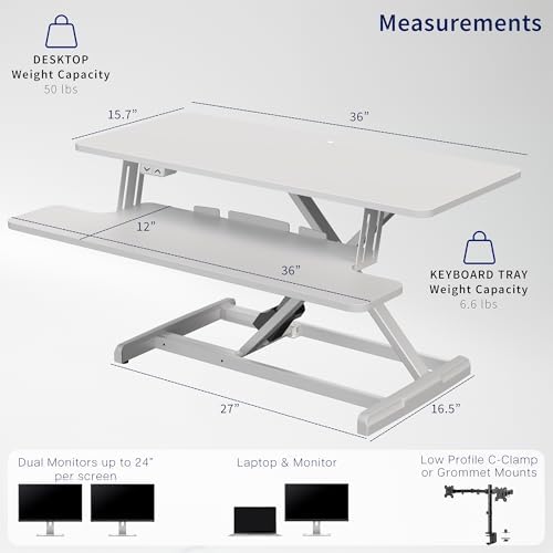 VIVO White 36 inch Electric Desk Converter, DESK-VE36W - Image 3
