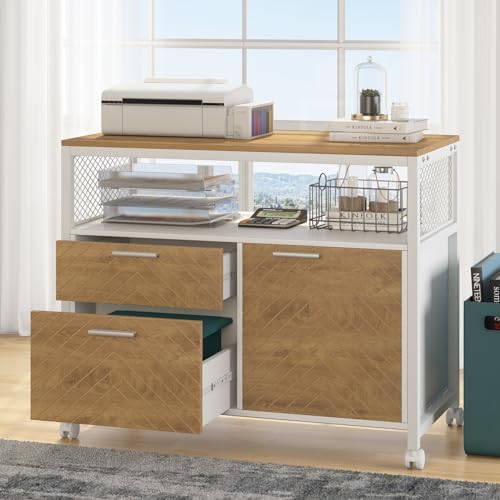 Tribesigns L Shaped Desk with Drawer Cabinet, 63" Executive Computer Desk and lateral File Cabinet, 2 Piece Home Office Furniture with Drawers for Hanging, Doors with Locks (Light Walnut, 63 inches) - Image 3