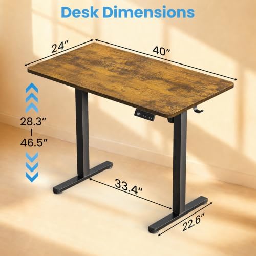 Electric Standing Desk, 40" x 24" Adjustable Height Sit Stand Desk, Small Space Workstation, Compact Computer Desk for Home Office, Stable Steel Frame (Rustic) - Image 3