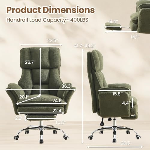 Big and Tall Office Chair with Flip Arms and Footrest, Teddy Criss Cross Legged Home Office Desk Chair with Pet Seat, Comfy Reclining Computer Gaming Chair, Green - Image 2