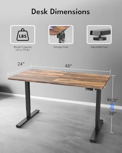 Electric Standing Desk, Gaming Desk, 48 x 24 Inch, Rustic Brown - Image 2
