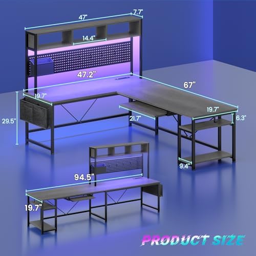 SEDETA L Shaped Office Desk with Hutch, Reversible 94.5" Computer Desk - Image 2