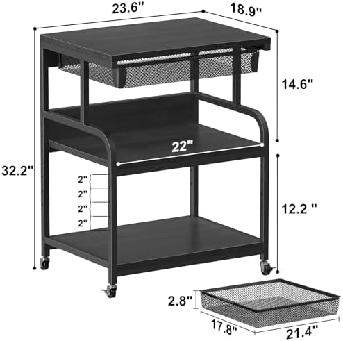 EasyCom 23.6"×18.9" Extra Large Printer Stand with Drawer & Wheels Black - Image 6