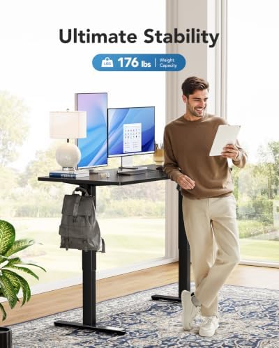 HUANUO Electric Standing Desk, Whole Piece Desktop, Adjustable Height Computer Desk, 4 Height Memory Settings, Sit Stand Up Desk for Home Office, 60" x 24", Black - Image 5