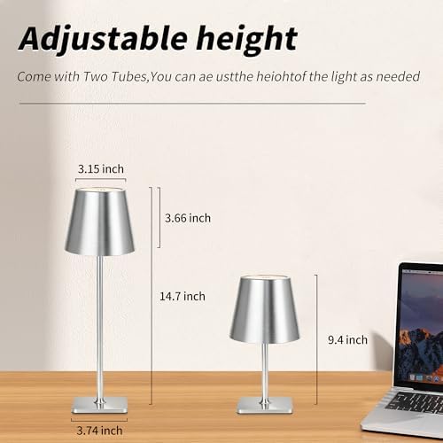 Mr. White Outdoor Waterproof Cordless Wireless Rechargeable Portable Top Touch Battery Operated Powered LED Table Lamp Desk Lamp Lights for Restaurant Kitchen Patio Dinner Dining (Nickel) - Image 4