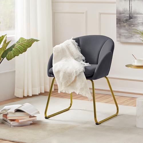 Yaheetech Flower Shape Vanity Chair with Petal Armrests, Dark Gray - Image 4