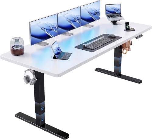 HUANUO 70x 30 Inch 3-Stage Electric Standing Desk, Brushless Motor, White & Black by HUANUO