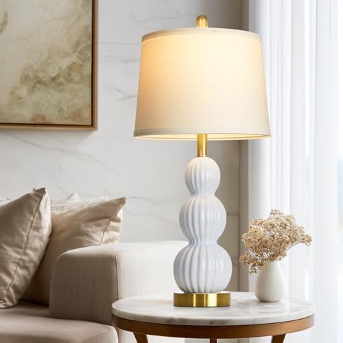 28" White Ceramic Table Lamp for Nightstand, Modern Bedside Table Lamp for Bedroom, Triple Gourd Lamp for Living Room End Table (1 Pack) - Image 4