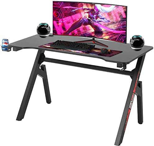 FDW Computer Desk Gaming Desk Student PC Desk Writing Desk Office Desk Modern Ergonomic Racing Style Table Workstation Carbon Fiber Headphone Hook (47in, Red) by FDW