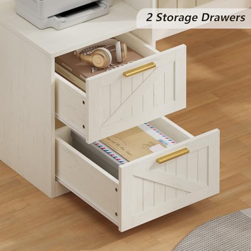 63" Farmhouse L Shaped Desk with Drawers & Printer Shelf for Home Office - Image 5