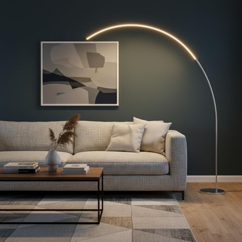 Brightech Sparq Arc Floor Lamp - Sleek, Minimalist Curved LED Standing Lamp for Living Room, Office Desk, Arches Over Bed and Sofa for Reading, Bright & Dimmable Task Light - Silver - Image 6