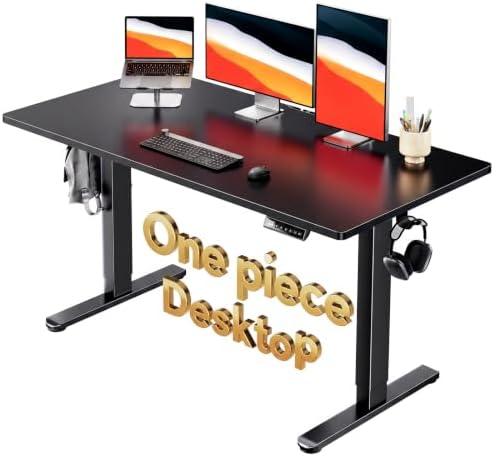 HUANUO Electric Standing Desk, Whole Piece Desktop, Adjustable Height Computer Desk, 4 Height Memory Settings, Sit Stand Up Desk for Home Office, 55" x 27", Black by HUANUO