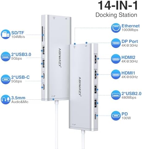 USB C Hub USB-C Docking Station Dual Monitor Triple Display Multi Adapter - Image 2
