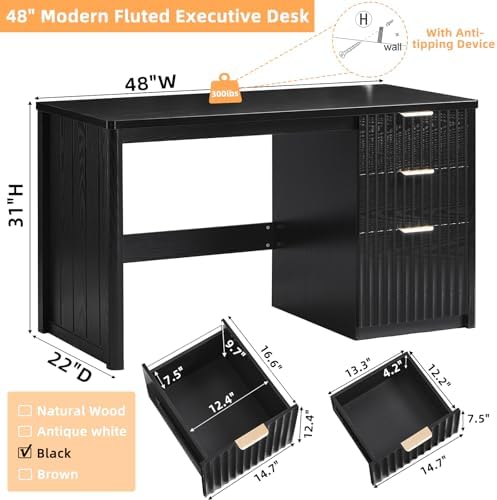 LEYAOYAO Office Desk 48" with 3 Drawers Storage File Cabinet - Image 2