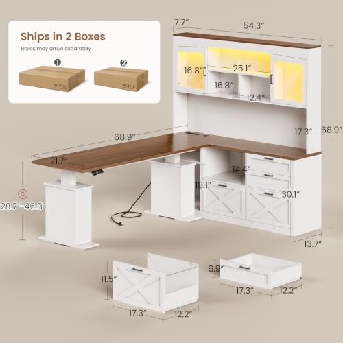 SEDETA 69" L Shaped Standing Desk with 4 Drawers, Detachable Bookshelf - Image 2