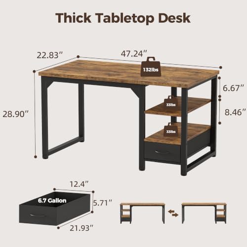 Mericonia 48 in Computer Desk with Drawer, 1" Thick Reversible Office Desk - Image 3