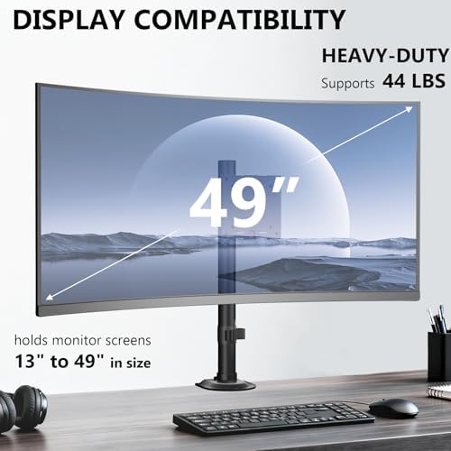 WALI Heavy Duty Single Monitor Arm Desk Mount for 13-49 Inch Screens, Ultrawide Monitor Stand with Full Motion Tilt, Swivel, Rotation, Holds up to 44 lbs, C-Clamp Mount for VESA 75/100mm,(M001S) - Image 3