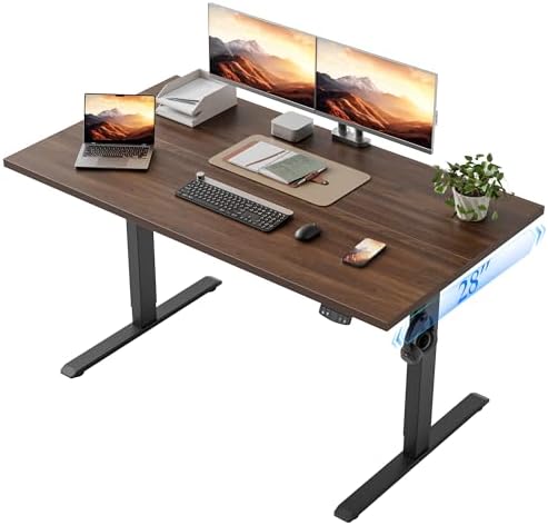 Klicelor 48 x 28 Electric Standing Desk, Sit Stand Up Home Office Desk, Height Adjustable Deep Cumputer Table with Memory Presets and Hooks, Two Pieces, Dark Walnut by Klicelor