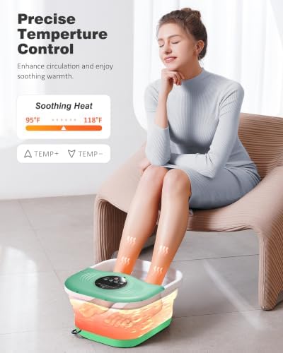 SPA4PIEDS Collapsible Heated Foot Spa Bath with Bubble, Foot Soaking Tub Featuring 8 Shiatsu Rollers, Pumice Stone and Built-in Timer for Mom, Dad and Foot Relaxation (Light Green) - Image 2