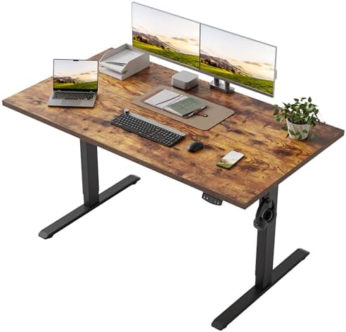 Klicelor 48 x 28 Electric Standing Desk, Sit Stand Up Home Office Desk, Height Adjustable Deep Cumputer Table with Memory Presets and Hooks, Two Pieces, Rustic Brown by Klicelor