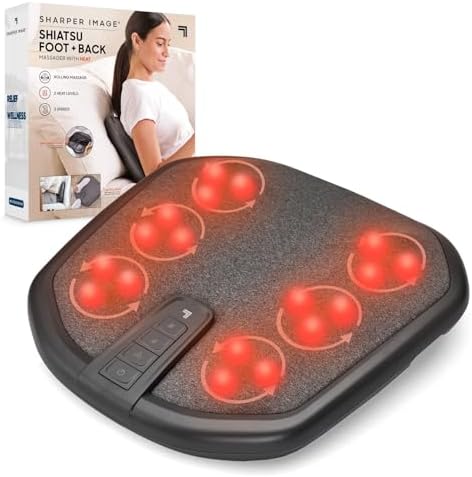 Sharper Image® Shiatsu Foot + Back Massager with Heat & Washable Cover| Portable Kneading Deep Tissue Massage Tool| Heating Pad Massage Pillow by SHARPERIMAGE