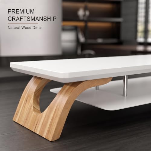 42.5''Dual Monitor Stand Riser for 2 Monitors with Acacia Wood, White - Image 4