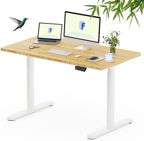 FLEXISPOT 48" x 24" Solid Bamboo Standing Desk, White Oval Legs by Unknown