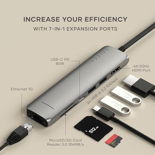 Satechi 7-in-1 USB-C Hub with Ethernet, 4K/60Hz HDMI, Space Gray - Image 2
